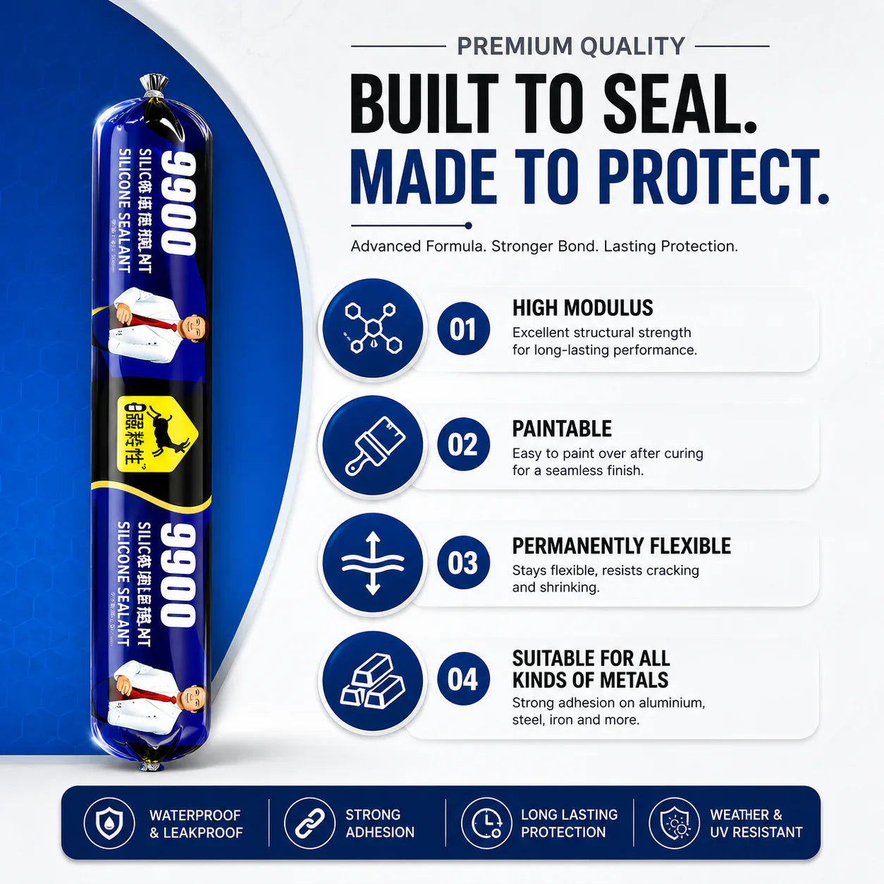 Waterproof Silicone Sealant for Roof & Leak Repair (Flexible & Paintable 750gm)
