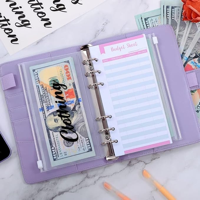 Budget Binder,Money Saving Binder with Zipper Envelopes Cash