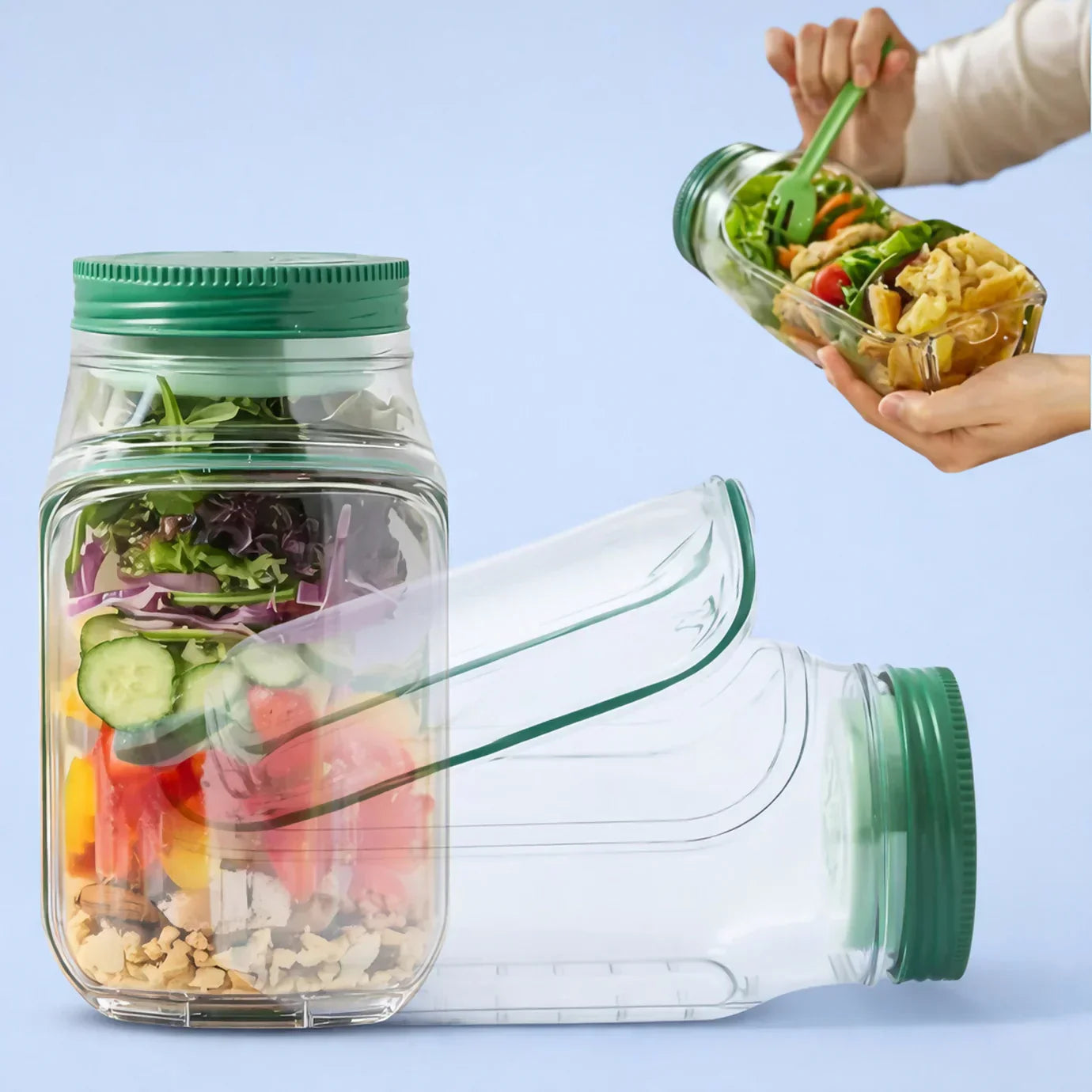 Portable Leakproof Salad Jar with Side Opening