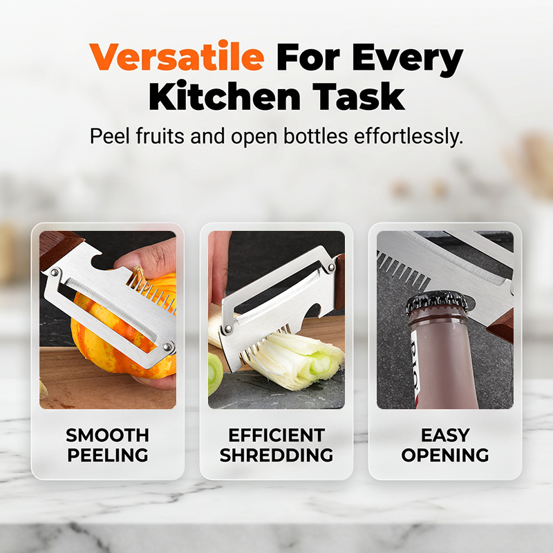 ULTIMATE  3-in-1 Multifunctional Peeler Knife with Bottle Opener & Wooden Handle