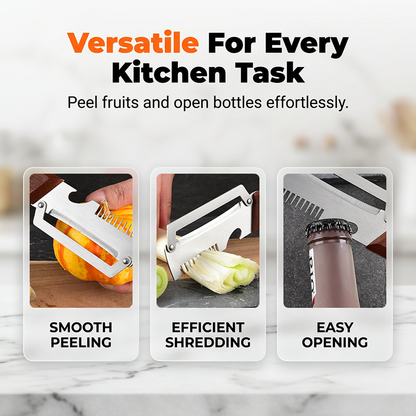 ULTIMATE  3-in-1 Multifunctional Peeler Knife with Bottle Opener & Wooden Handle