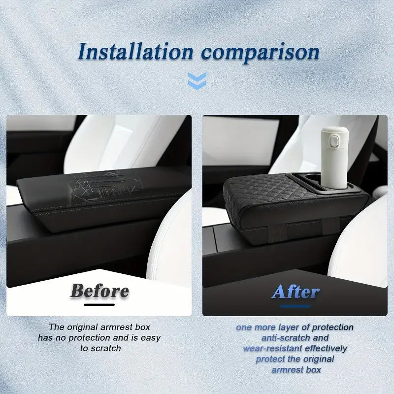 🏆Multifunctional PU Leather Car Armrest Box Mat