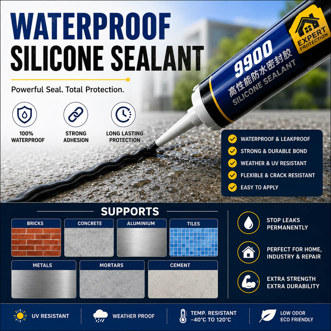 Waterproof Silicone Sealant for Roof & Leak Repair (Flexible & Paintable 750gm)